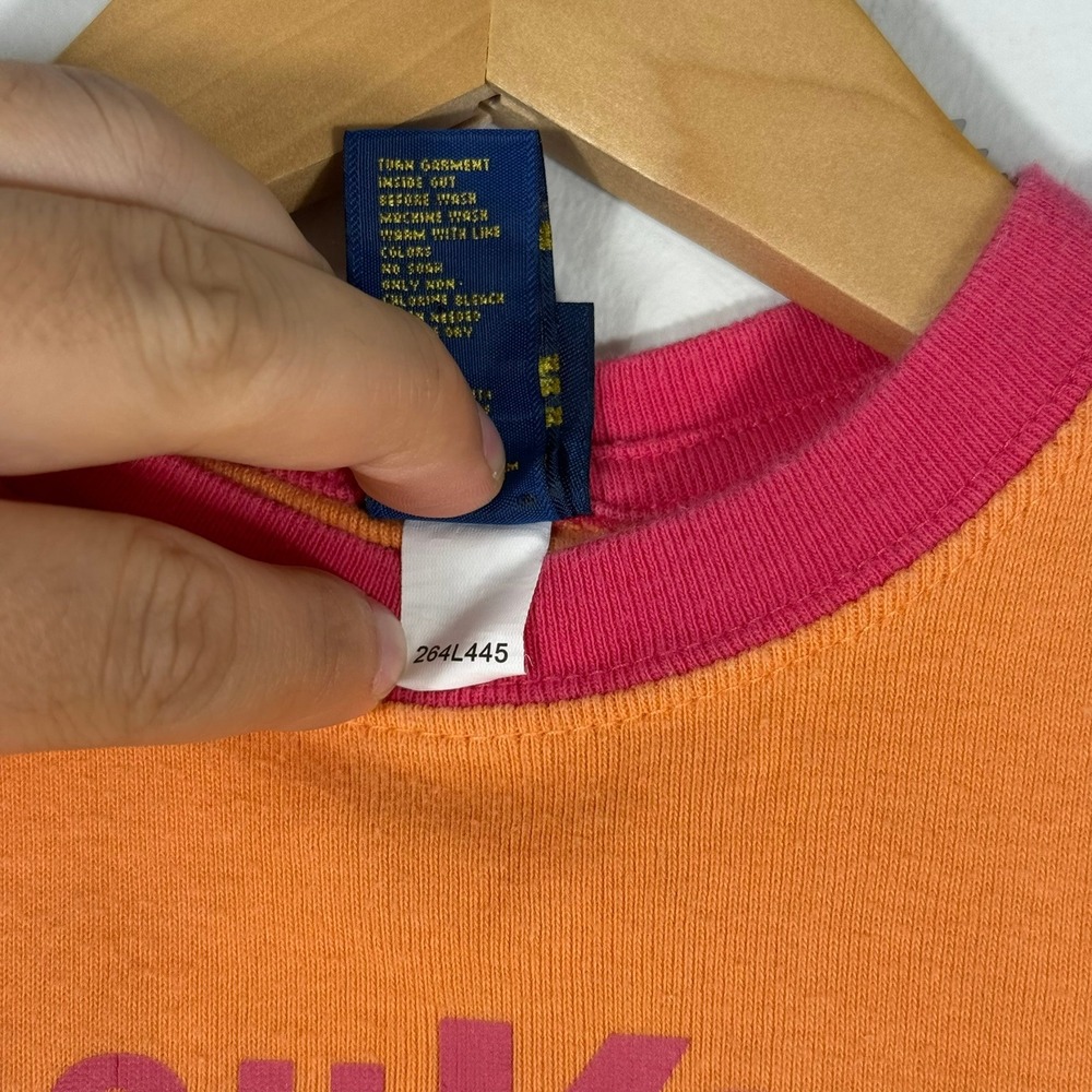 Vintage OshKosh B'gosh Toddler Girls Orange Pink Ringer Logo T-Shirt 1T - Picture 6 of 9